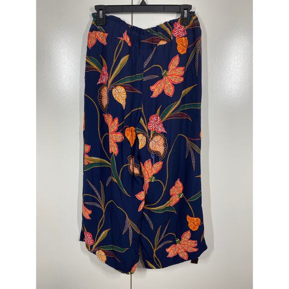 LOFT Floral Blue Orange Red Lightweight Wide Leg Capri Pants Petites XSP - Picture 7 of 9